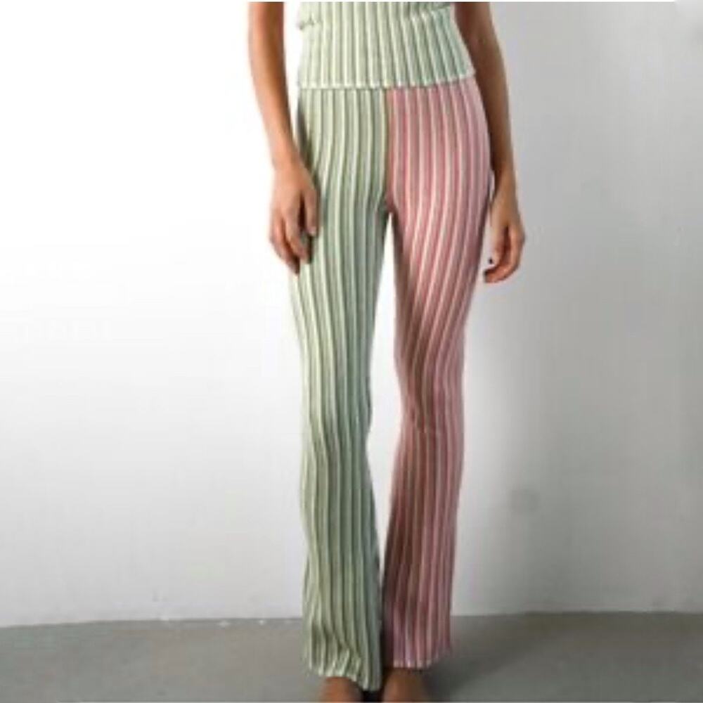 Yllw The Label Colorblock Stripe Wyla Rib Knit Flare Pants Sz M